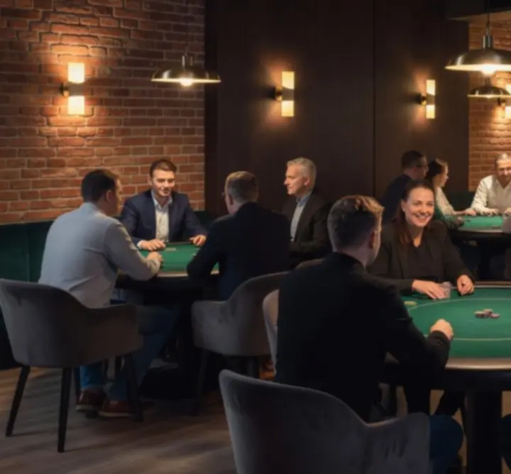 Strefa pokera w Acestriva z profesjonalnymi stołami i żetonami