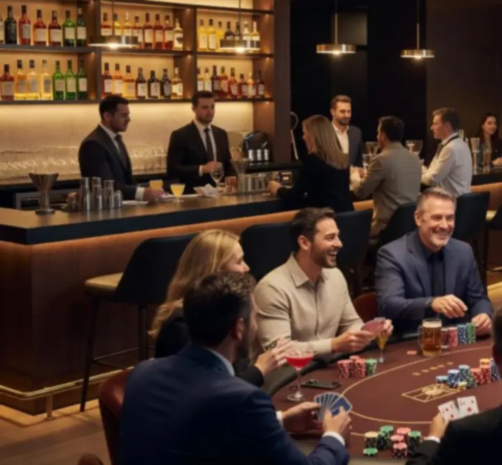 Nowoczesny bar Bras B.V. z pokerowym stołem i strefą sportową