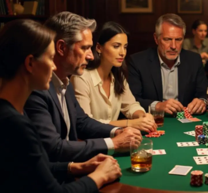 Gracze przy stole pokerowym w trakcie gry cashowej