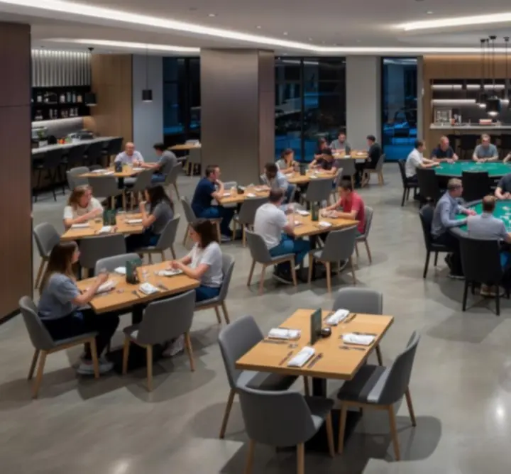 Plan sali z rozmieszczeniem stolików restauracyjnych i pokerowych