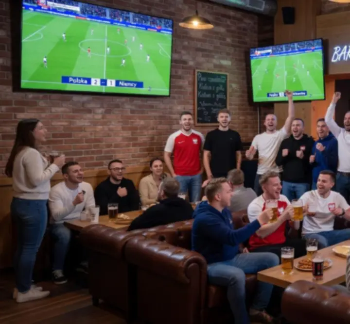 Strefa sportowa w Bras B.V. z dużymi ekranami do oglądania meczów