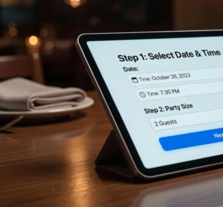 Tablet z przewodnikiem krok po kroku po formularzu rezerwacji